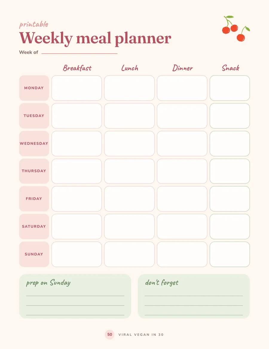 Printable weekly meal planner